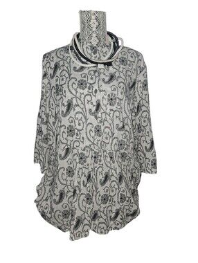 Cotton Embroidered Tunic In Paisley Black And White Pattern